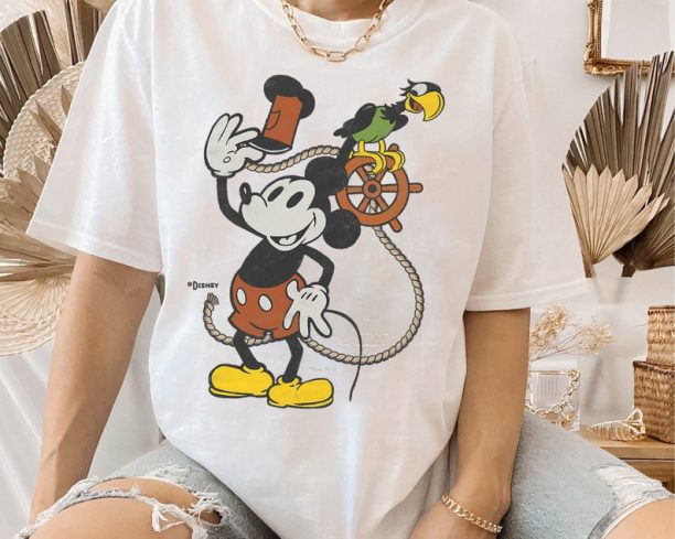 Disney 100 Mickey Mouse Classic Steamboat Willie and Parrot Shirt