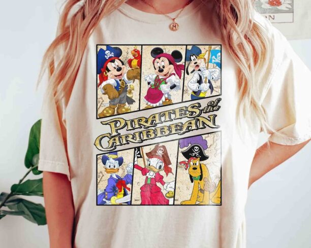 Funny Disney Mickey Mouse & Friends Pirates Of The Caribbean Retro Shirt