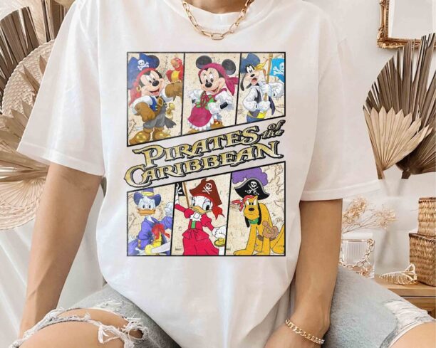 Funny Disney Mickey Mouse & Friends Pirates Of The Caribbean Retro Shirt