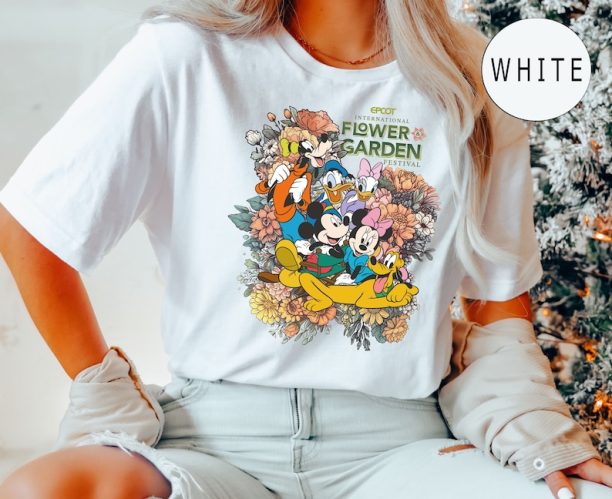 Epcot Flower & Garden Festival 2023 shirt, Custom character Mickey Minnie Figment floral shirt, Epcot center 1982 shirt