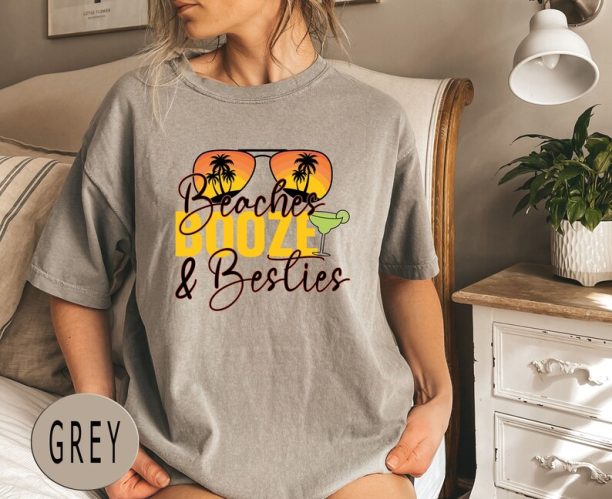 Comfort Colors® Girls Vacation Shirt, Beaches Booze Besties Shirt, Funny Summer Woman Shirt, Beach Shirt