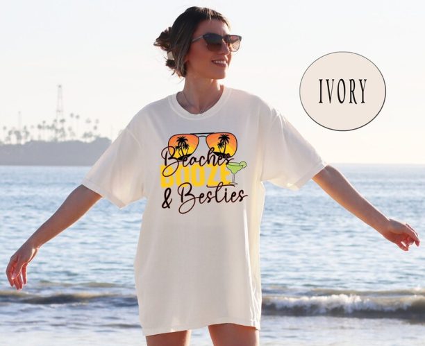 Comfort Colors® Girls Vacation Shirt, Beaches Booze Besties Shirt, Funny Summer Woman Shirt, Beach Shirt