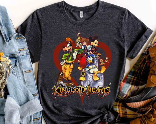 Disney Kingdom Hearts Mickey Goofy Donald Group Heart Shirt