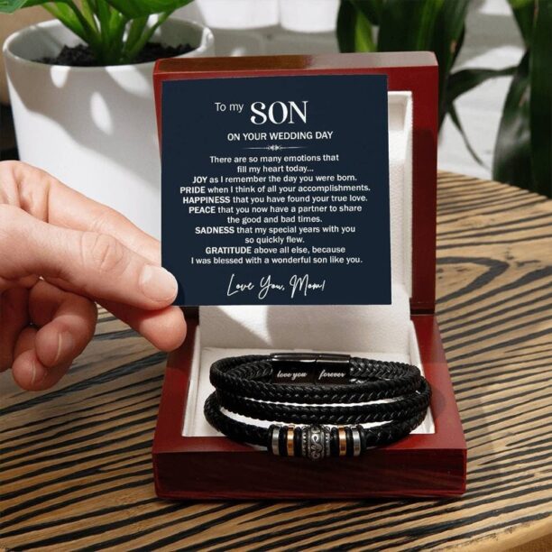 Son Getting Married Gift from Mom, Leather Bracelet Gift To Son On Wedding Day, Wedding Gifts for Son from Mom