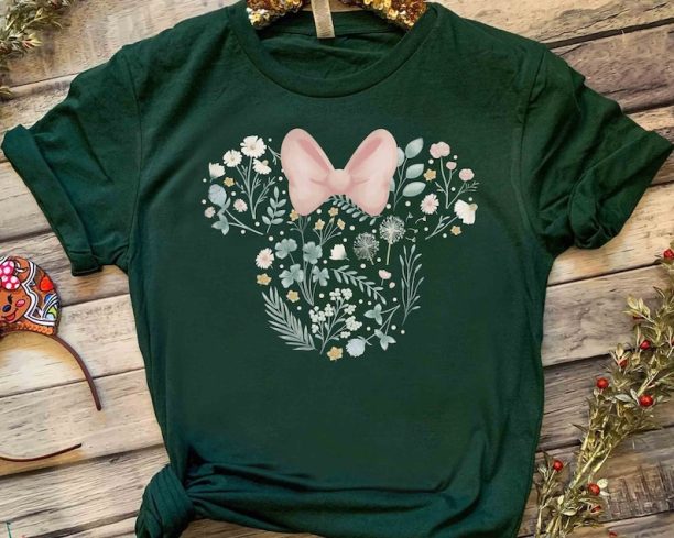 Cute Disney Minnie Mouse Head Icon Spring Flowers Shirt