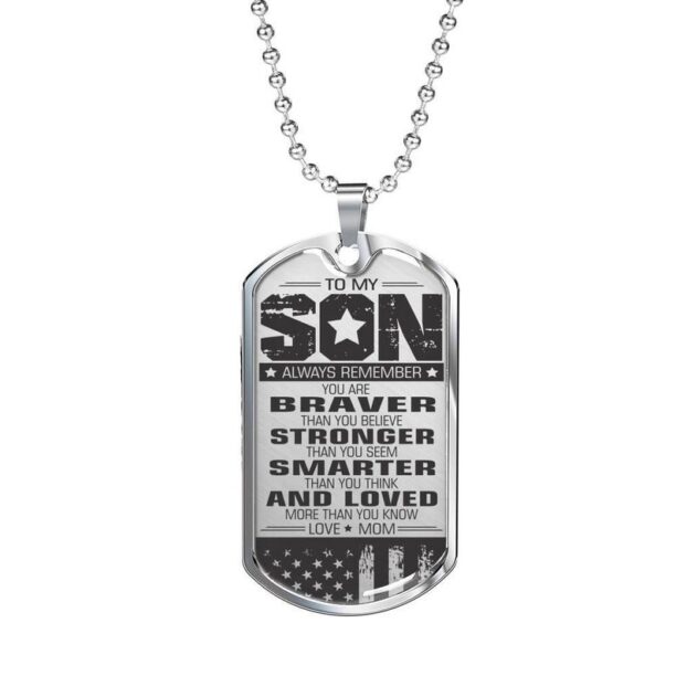 American flag dog tag necklace to my son you are braver stronger smarter love mom, father's day gift