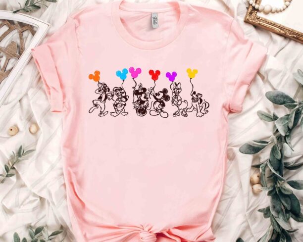 Cute Disney Mickey and Friends Balloon Sketch Retro Shirt