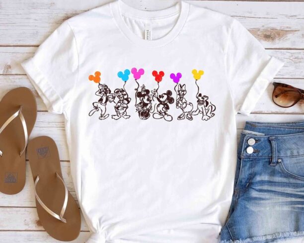 Cute Disney Mickey and Friends Balloon Sketch Retro Shirt