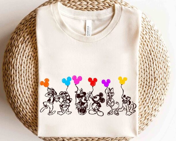 Cute Disney Mickey and Friends Balloon Sketch Retro Shirt