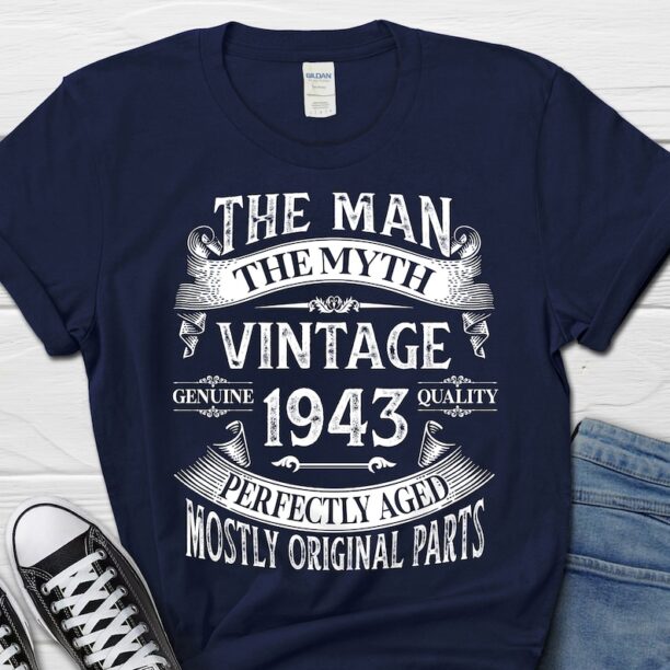 The Man The Myth Vintage 1943 Shirt, 80th Birthday Gift for Him, Built in The 40s Retro Men's T-shirt