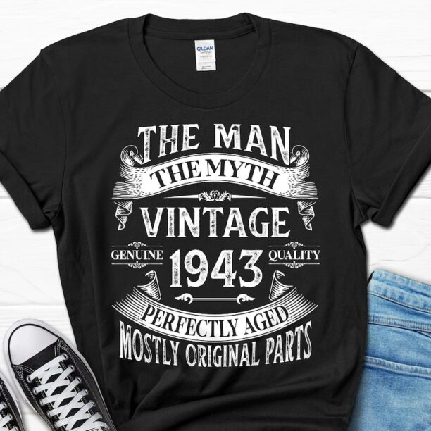 The Man The Myth Vintage 1943 Shirt, 80th Birthday Gift for Him, Built in The 40s Retro Men's T-shirt