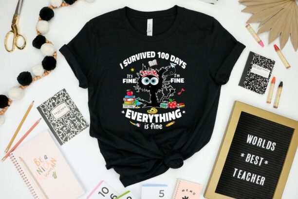 I Survived 100 Days Shirt, It's Fine I'm Fine Everything Is Fine Shirt, 100 Days of School Shirt, School Shirt