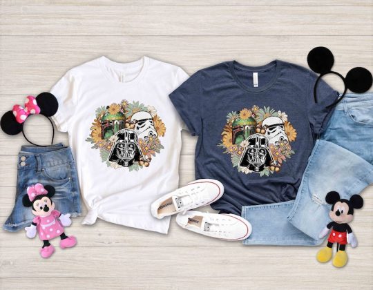 Disney Star Wars Characters Shirt, Star Wars Darth Vader Stormtrooper Boba Fett Shirt, Floral Star Wars Shirts