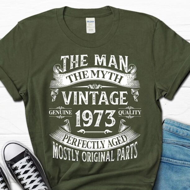 The Man The Myth Vintage 1973 Shirt, 50th Birthday Gift for Him, Built in The 70s Retro Men's T-shirt