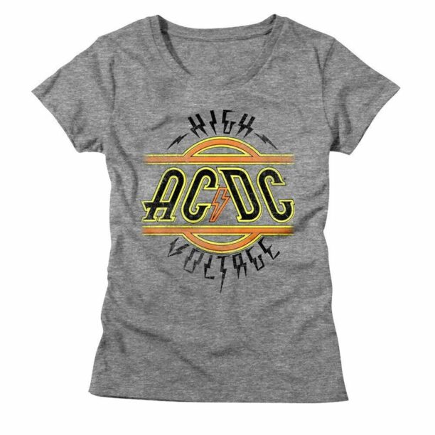 ACDC Women's T-Shirt High Voltage Album Cover Graphic Tee Vintage Heavy Metal Rock Band Concert Tour Merch AC/DC band