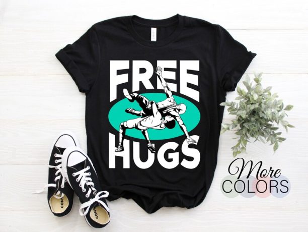 Wrestling Wrestlers Sport Vintage Wrestler Gift Free Hugs Funny T-Shirt, High School, College Professional Tee,