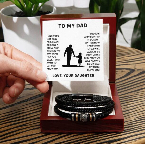 To My Dad Bracelet - Gift for him - Leather Bracelet with Personal Message - Presented in a Stylish Gift Box