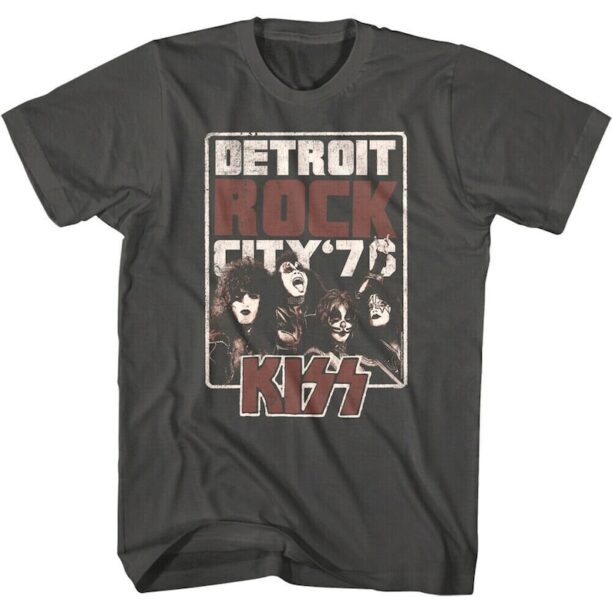 Kiss Men's T-Shirt Detroit Rock City 76 Charcoal Shirt Men Clothing Sizes S to 2XL 100% Cotton Gift For Him Husband