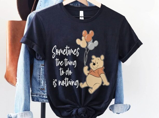 Retro Winnie The Pooh with Mickey Balloons Shirt, Sometimes The Thing To Do Is Nothing, Funny Disney T-shirt