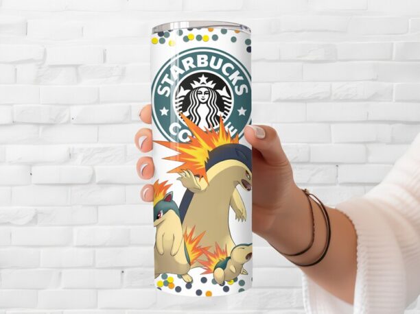 Cyndaquil Pokémon Themed Tumbler - Insulated Stainless Steel 20 oz. Skinny Tumbler with Lid and Straw