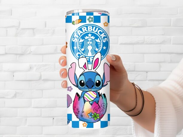 Easter Stitch Themed Tumbler - Insulated Stainless Steel 20 oz. Skinny Tumbler with Lid and Straw