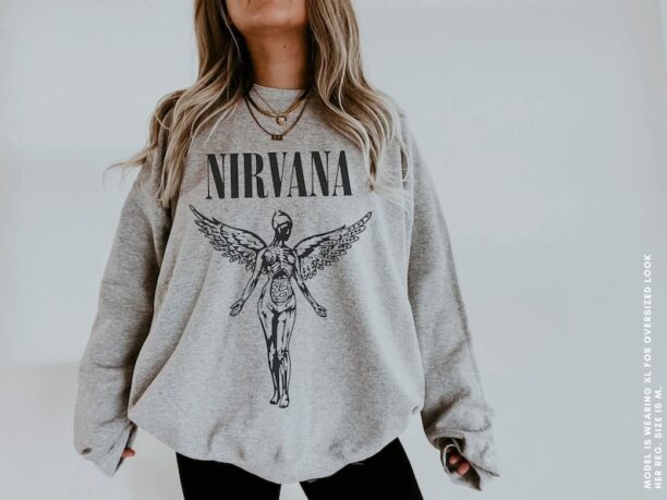 Nirvana Unisex Sweatshirt 90s Vintage Band Shirt In Utero Crewneck Nirvana Tour Hoodie Kurt Cobain Oversized Music Rock