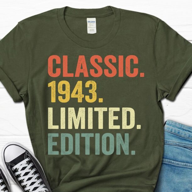 Classic 1943 T-Shirt, 80 Birthday Gifts, 80th Birthday Shirt for Men, 80 Years Old Tee for Him