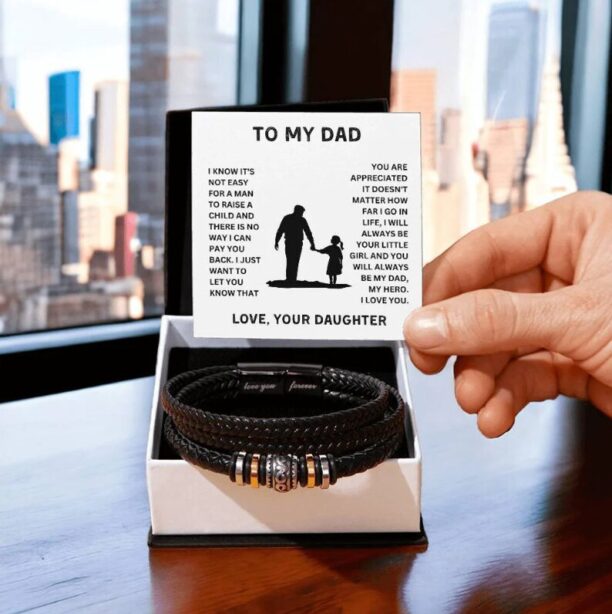 To My Dad Bracelet - Gift for him - Leather Bracelet with Personal Message - Presented in a Stylish Gift Box