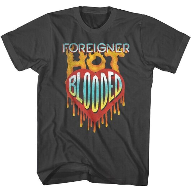 Foreigner Men's T-Shirt Hot Blooded Burning Heart Logo Distressed Graphic Tee Vintage Rock Band Concert Top Pop Group