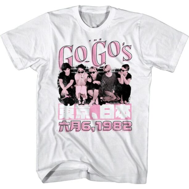 The Go-Go's Men's T-Shirt Japan Tour 1982 Group Photo Graphic Tee Vintage 80s New Wave Rock Band Merch Pop Music