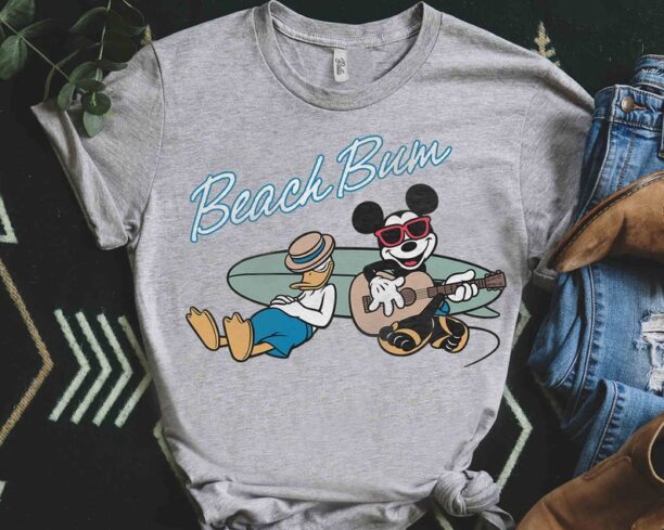 Funny Mickey Mouse And Donald Duck Beach Bum Surf Shirt, Disney Mickey And Friends Tee