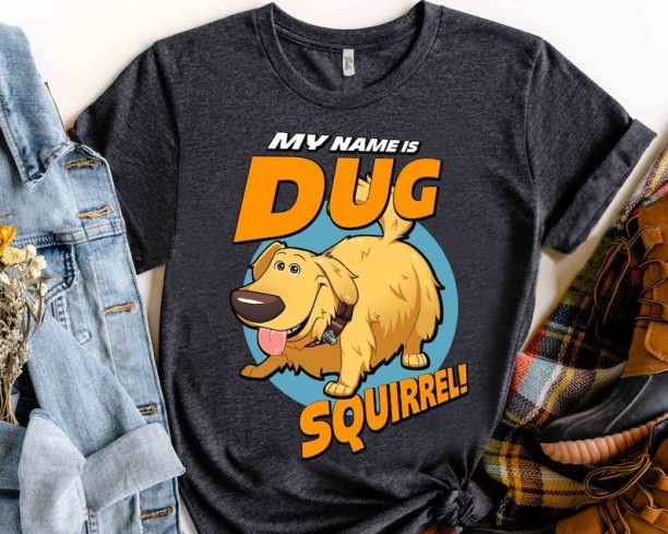 Cute My Name Is Dug Squirrel T-shirt, Disney Pixar Up Carl Russell Kevin Tee