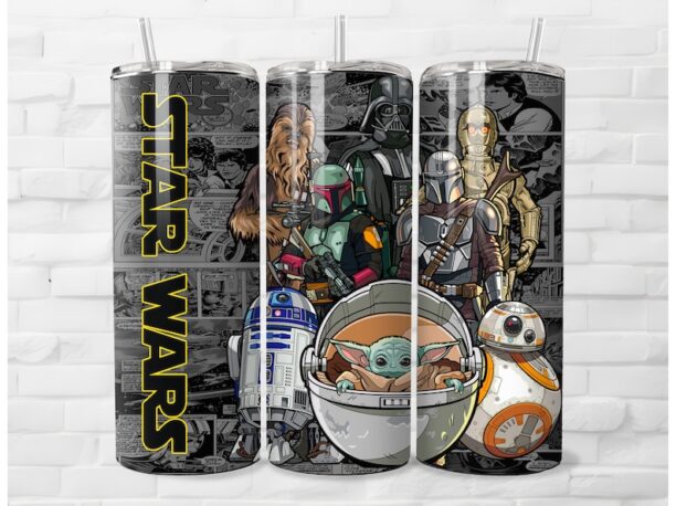 Star Wars Themed Tumbler - Insulated Stainless Steel 20 oz. Skinny Tumbler with Lid and Straw - Can be Personalized