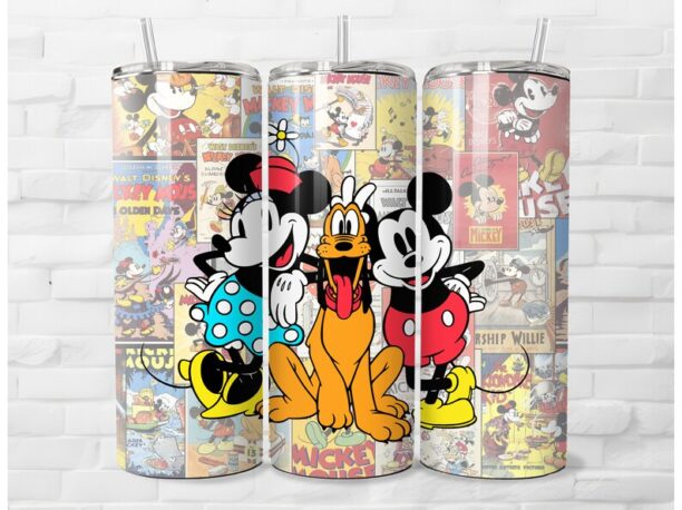 Mickey & Friends Themed Tumbler - Insulated Stainless Steel 20 oz. Skinny Tumbler with Lid and Straw