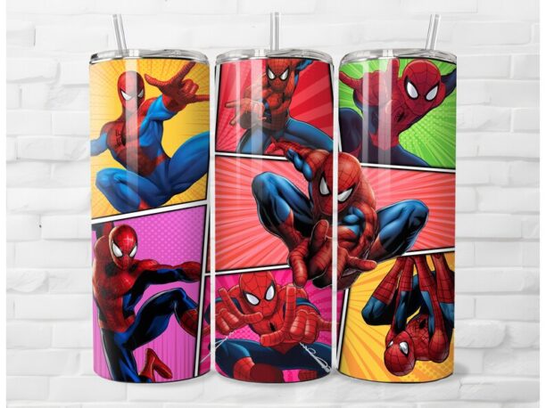 Spiderman Themed Tumbler - Insulated Stainless Steel 20 oz. Skinny Tumbler with Lid and Straw