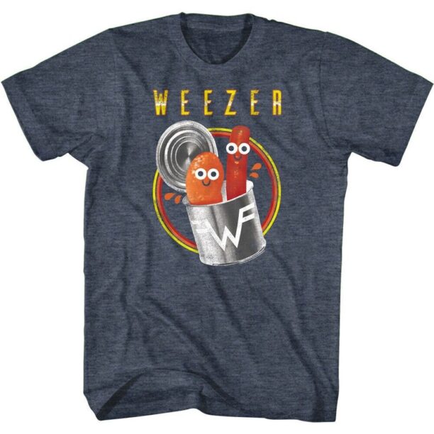 Weezer Shirt Pork and Beans Logo Men's Blue Graphic Tee 90s Alt Rock Band Merch Grunge Music Concert T-Shirt Tour Gift