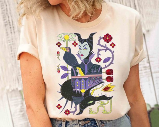 Disney Sleeping Beauty Villains Maleficent Playing Card Graphic Tee T-Shirt, Aurora Princess Tee