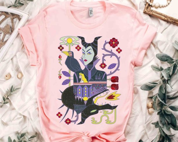 Disney Sleeping Beauty Villains Maleficent Playing Card Graphic Tee T-Shirt, Aurora Princess Tee