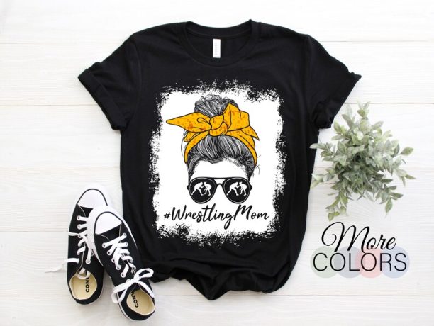 Wrestling Mom Messy Bun Wrestlers Sport Vintage Wrestler Gift Funny T-Shirt, High School, College Professional Tee,