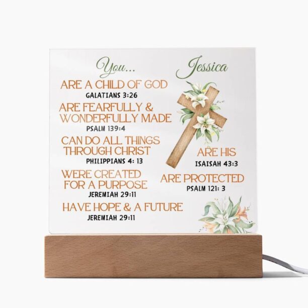 Christian Affirmations Personalized Acrylic Plaque, Child of God, Bible Verses, Confirmation Gift, First Communion