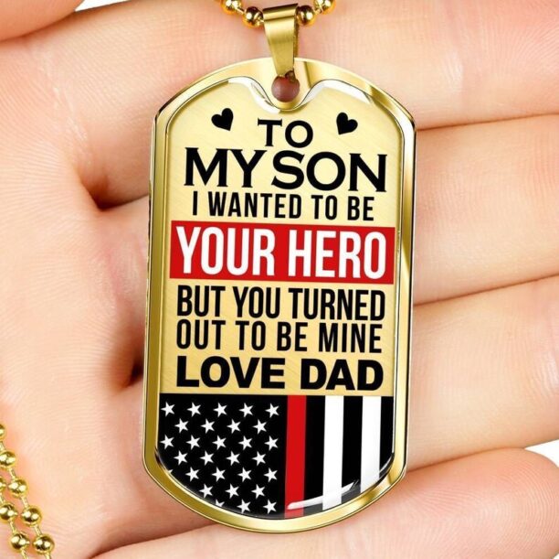 American flag dog tag necklace to my son i wanted to be your hero love dad, father's day, anniversary gift for son