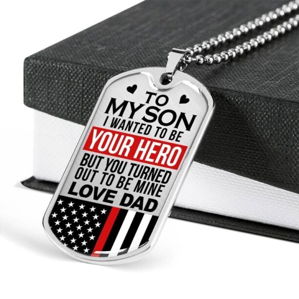 American flag dog tag necklace to my son i wanted to be your hero love dad, father's day, anniversary gift for son