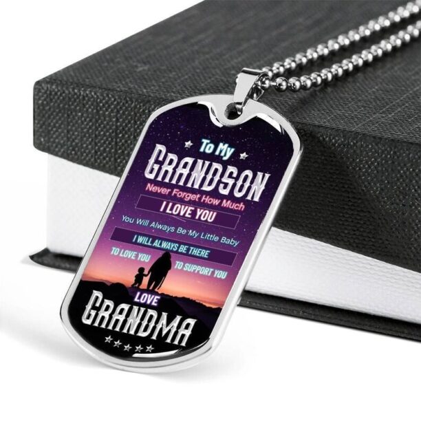 Mother and baby, Starry sky background dog tag necklace to my grandson, i will always be there love grandma
