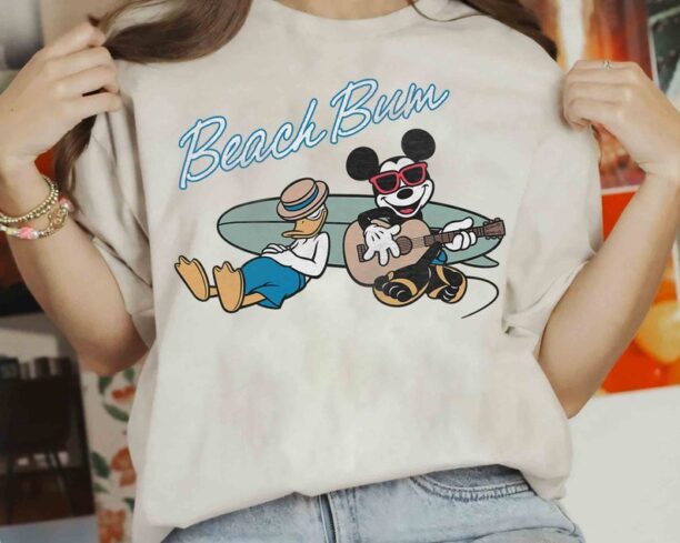 Funny Mickey Mouse And Donald Duck Beach Bum Surf Shirt, Disney Mickey And Friends Tee