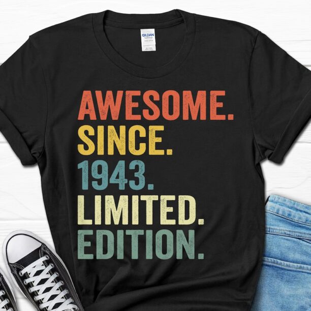 Awesome Since 1943 T-Shirt, 80th Birthday Men's Shirt, 80 Birthday Gift for Men, 80 Years Old Gifts For Husband