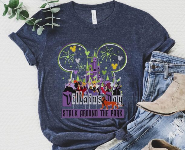 Disney Villains Day Stalk Around The Park Shirt, Evil Queen Maleficent Ursula Jafar, Disney Castle Mickey Balloons