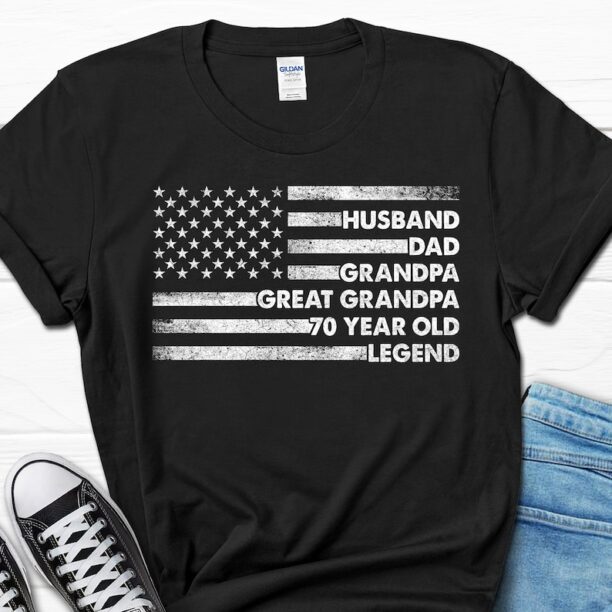 70th Birthday Party Shirt For Men, Husband Dad Grandpa Great Grandpa 70 Year Old Legend Gift For Him