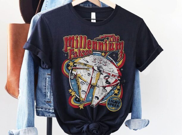 Retro 70s Millennium Falcon Light Speed Shirt, Vintage Star Wars T-shirt, Hollywood Studio, Star Wars Fan Gift