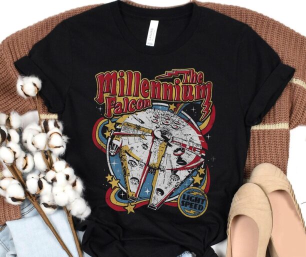 Retro 70s Millennium Falcon Light Speed Shirt, Vintage Star Wars T-shirt, Hollywood Studio, Star Wars Fan Gift