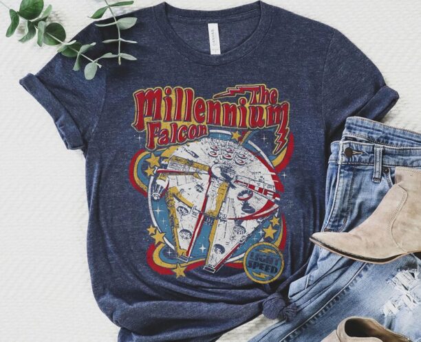 Retro 70s Millennium Falcon Light Speed Shirt, Vintage Star Wars T-shirt, Hollywood Studio, Star Wars Fan Gift